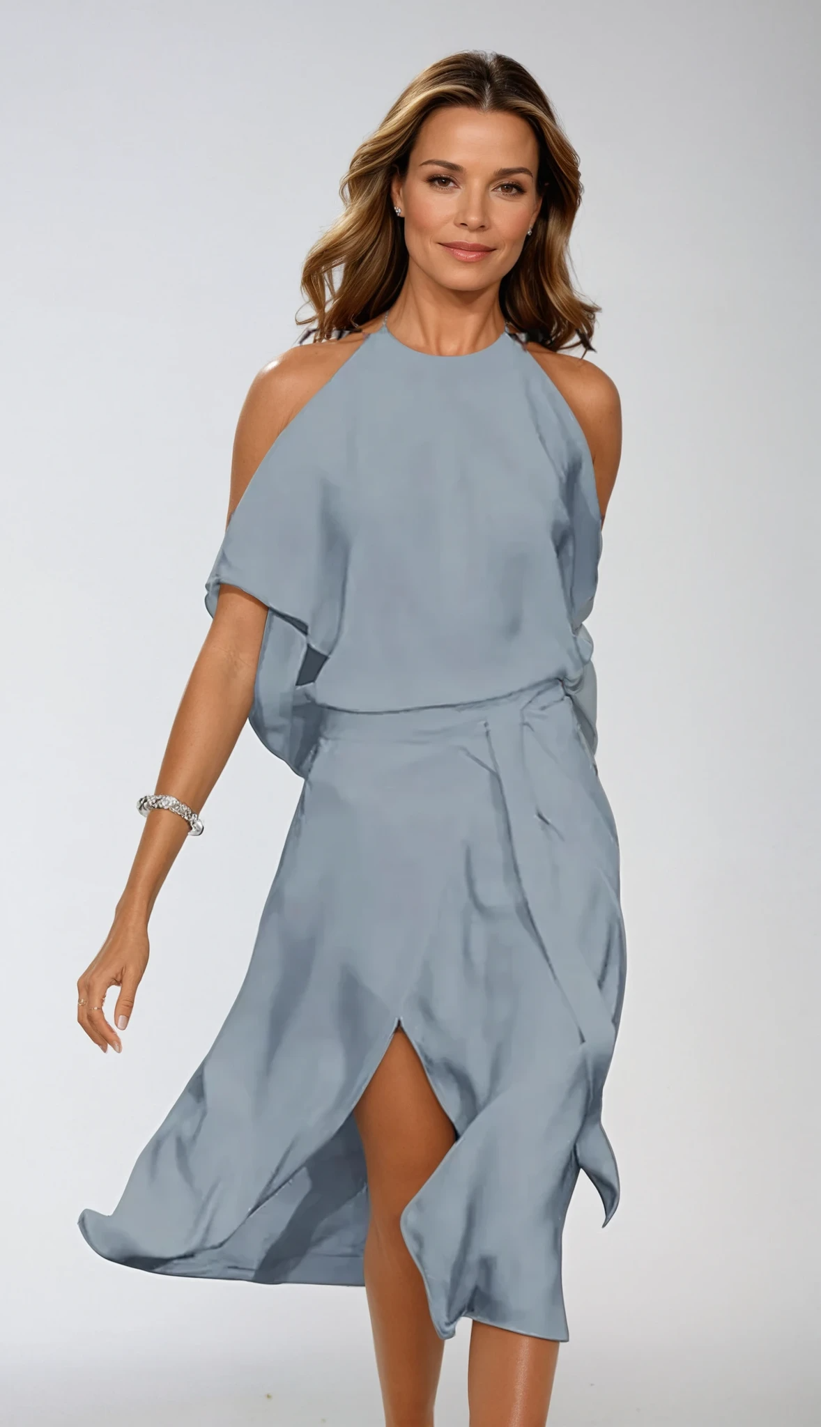 Mouwloze midi-slipdress voor dames met halternek