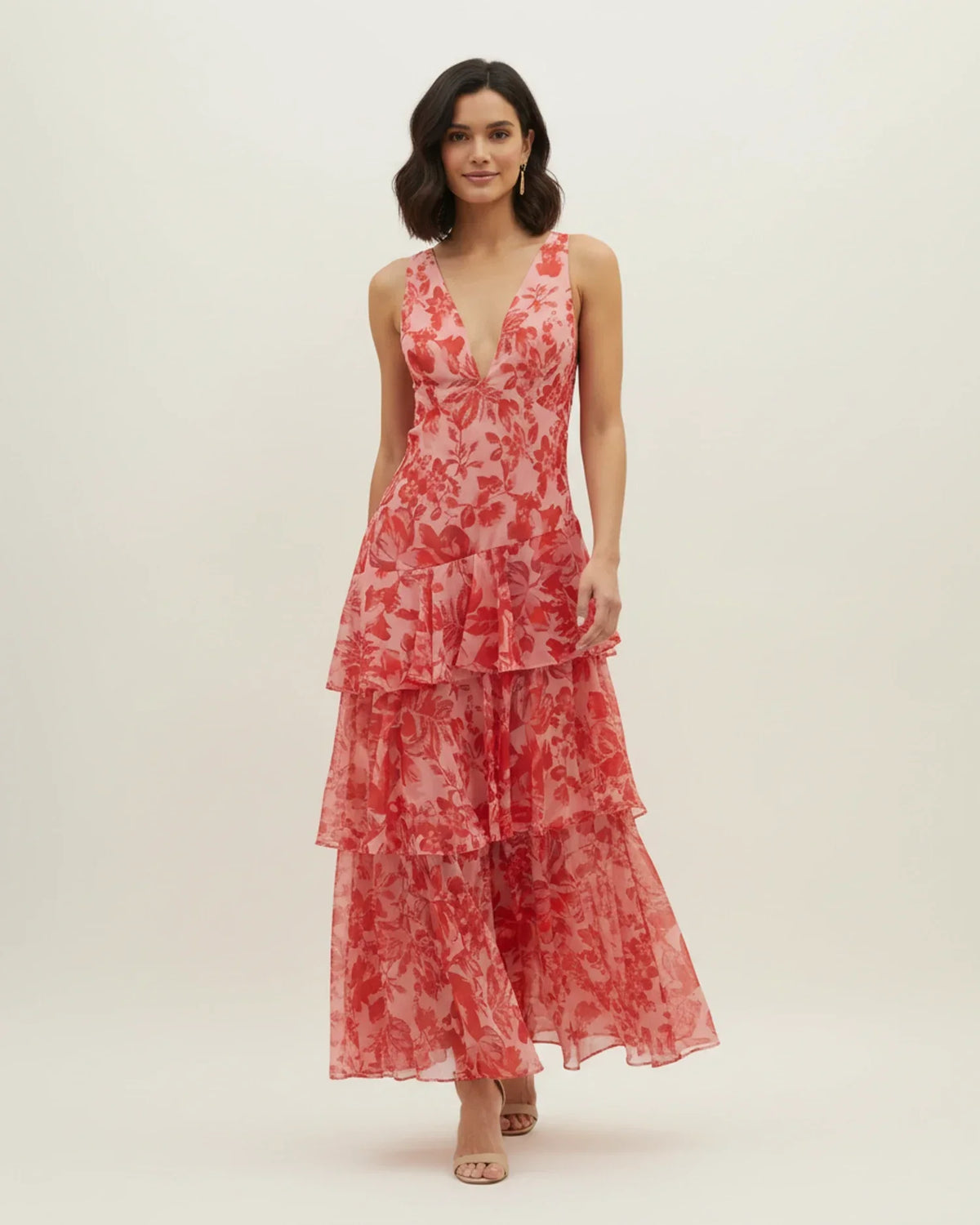 Mouwloze stroken-maxi-jurk met bloemenprint voor dames