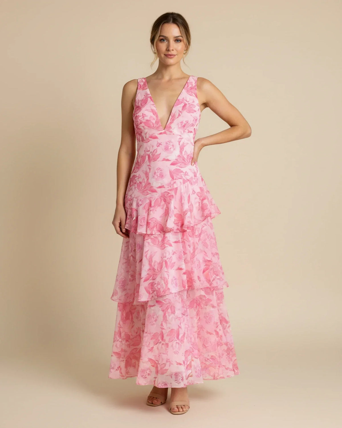 Mouwloze stroken-maxi-jurk met bloemenprint voor dames