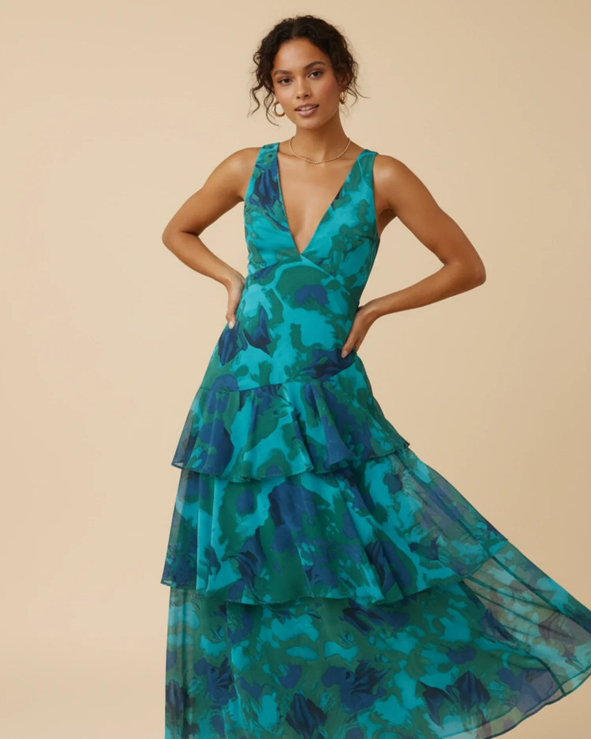 Mouwloze stroken-maxi-jurk met bloemenprint voor dames