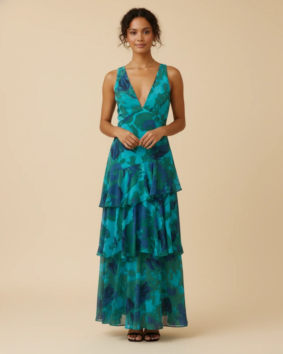 Mouwloze stroken-maxi-jurk met bloemenprint voor dames