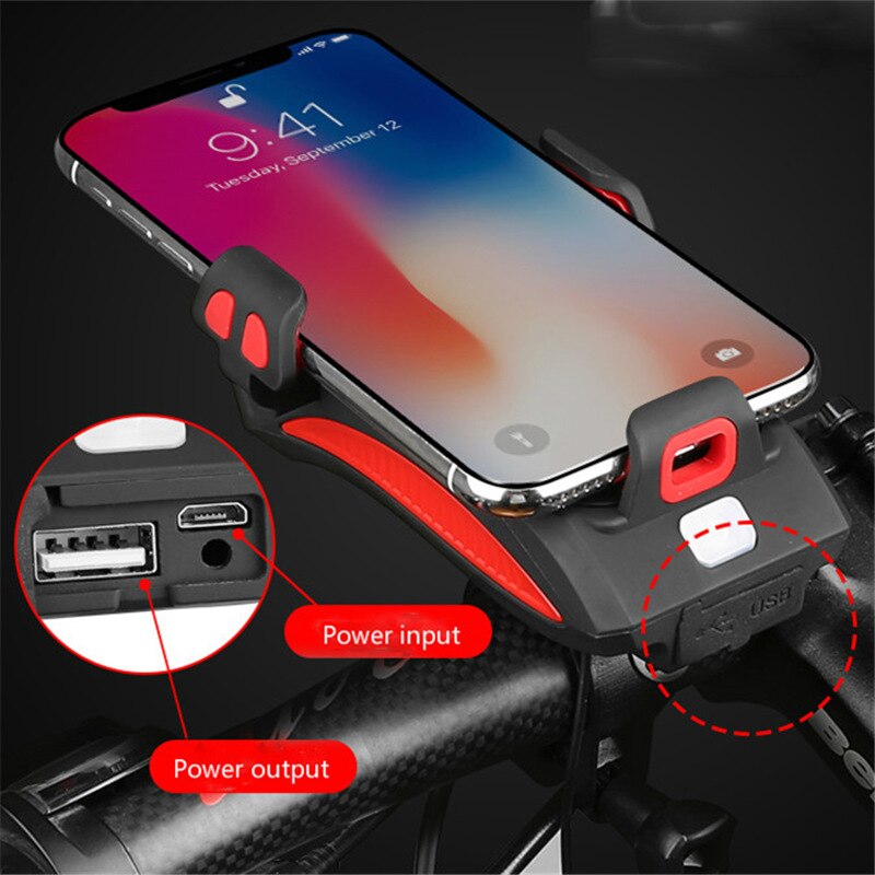 Multifunctionele fiets-telefoonhouder met lamp en powerbank