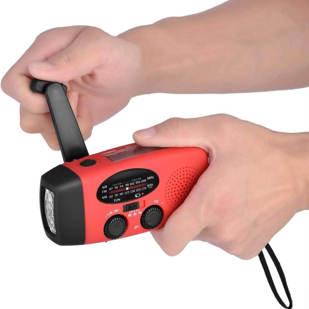 Noodradio met zwengel en zonnepaneel