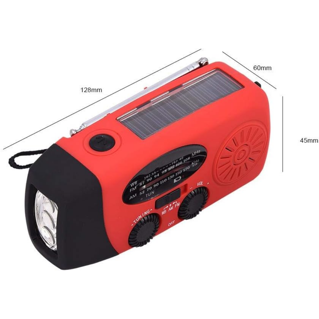Noodradio met zwengel en zonnepaneel