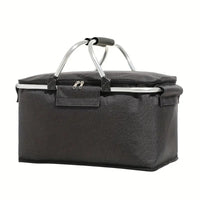 Opvouwbare Picknickmand 18L - Waterdichte Oxford Stof - Aluminium Frame - Zwart, Grijs & Blauw