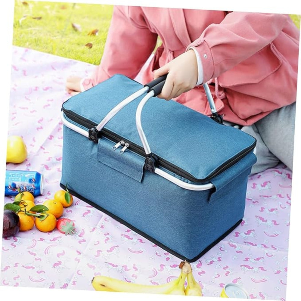 Opvouwbare Picknickmand 18L - Waterdichte Oxford Stof - Aluminium Frame - Zwart, Grijs & Blauw