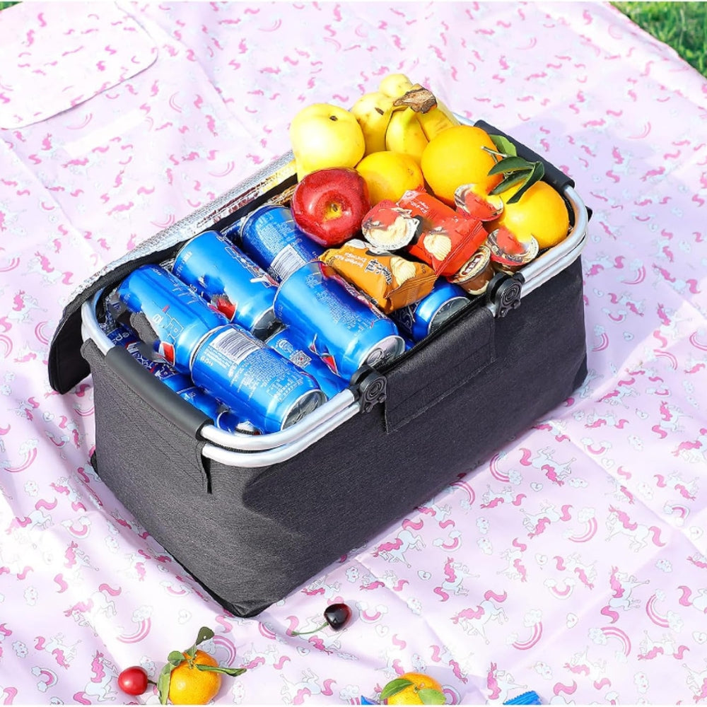 Opvouwbare Picknickmand 18L - Waterdichte Oxford Stof - Aluminium Frame - Zwart, Grijs & Blauw