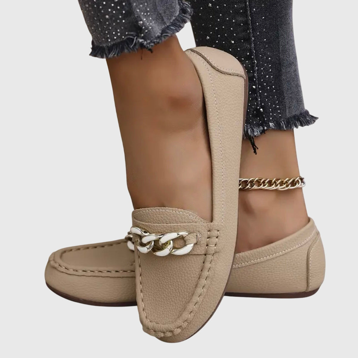 Orthopedische mocassins met gewatteerde binnenzool en antislipzool - elegante zwarte mocassins met goudkleurig detail