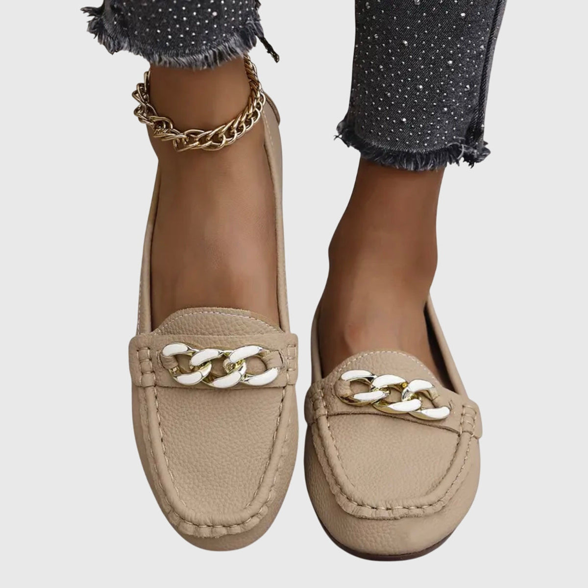 Orthopedische mocassins met gewatteerde binnenzool en antislipzool - elegante zwarte mocassins met goudkleurig detail