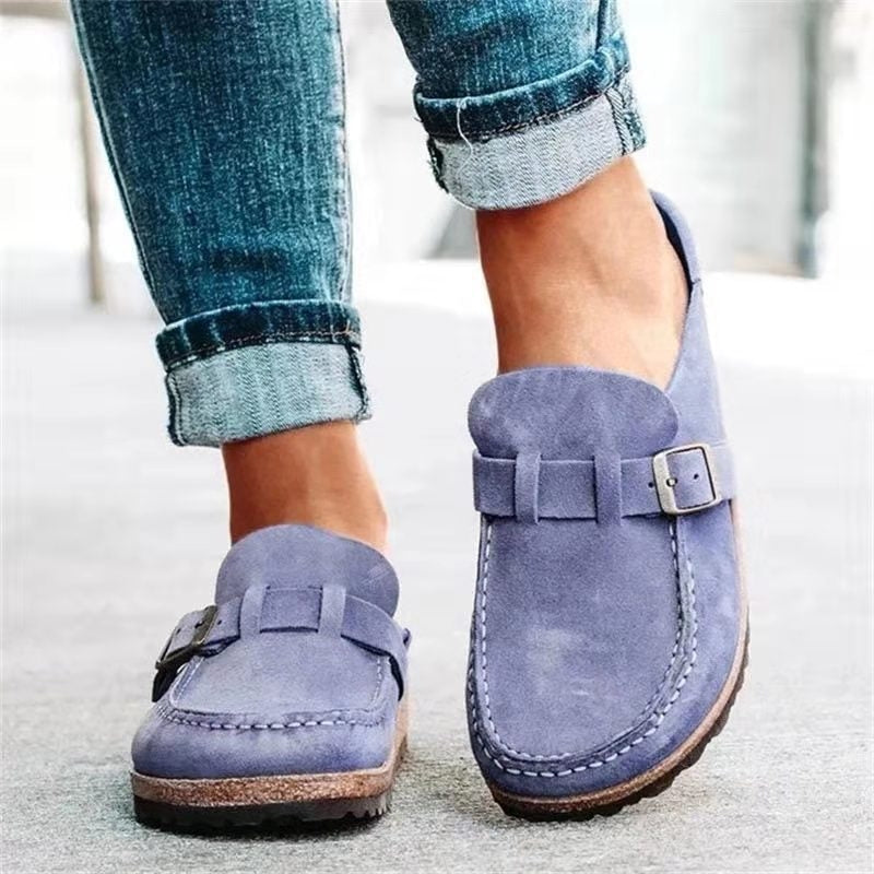 Orthopedische suède herenloafers met riempje en gesp