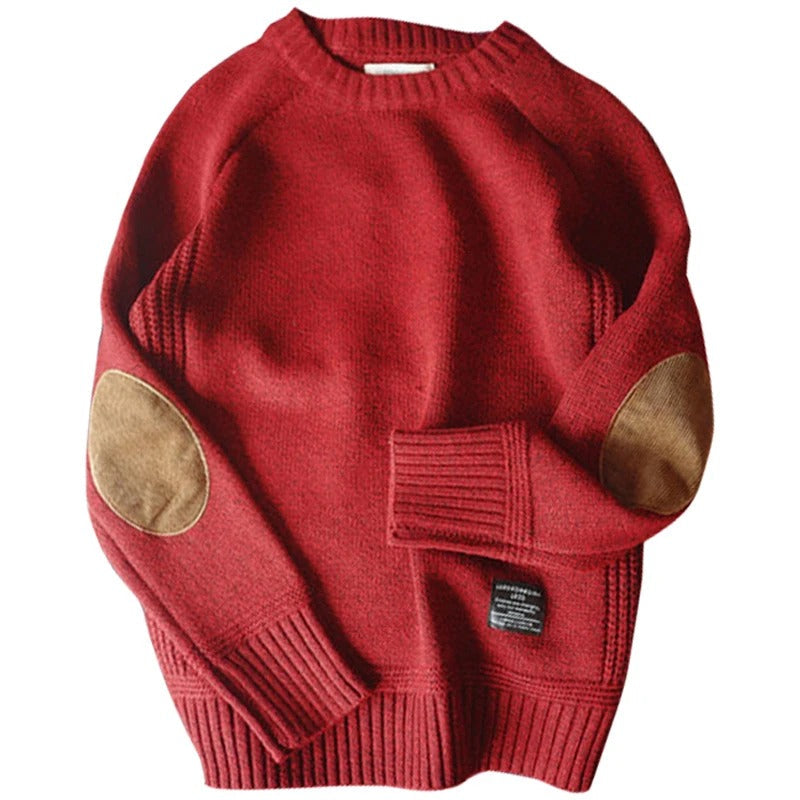 Oversized gebreide herentrui met elleboogstukken