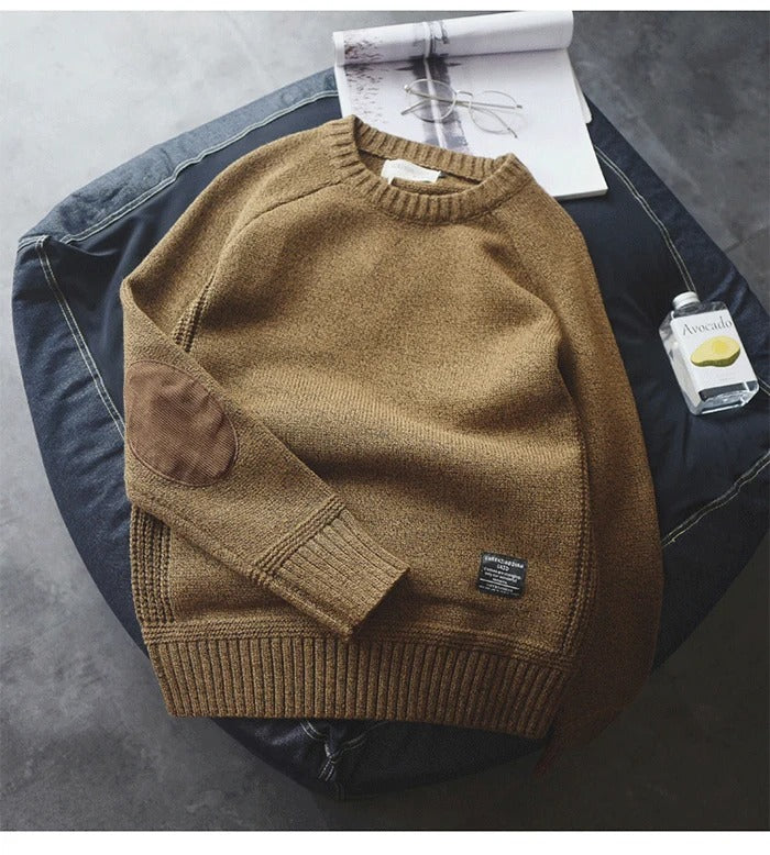 Oversized gebreide herentrui met elleboogstukken