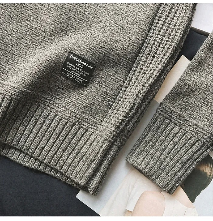 Oversized gebreide herentrui met elleboogstukken