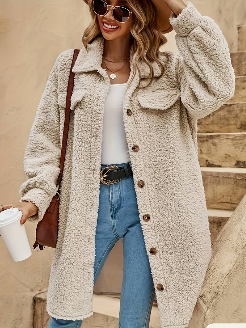 Oversized sherpa mantel voor dames