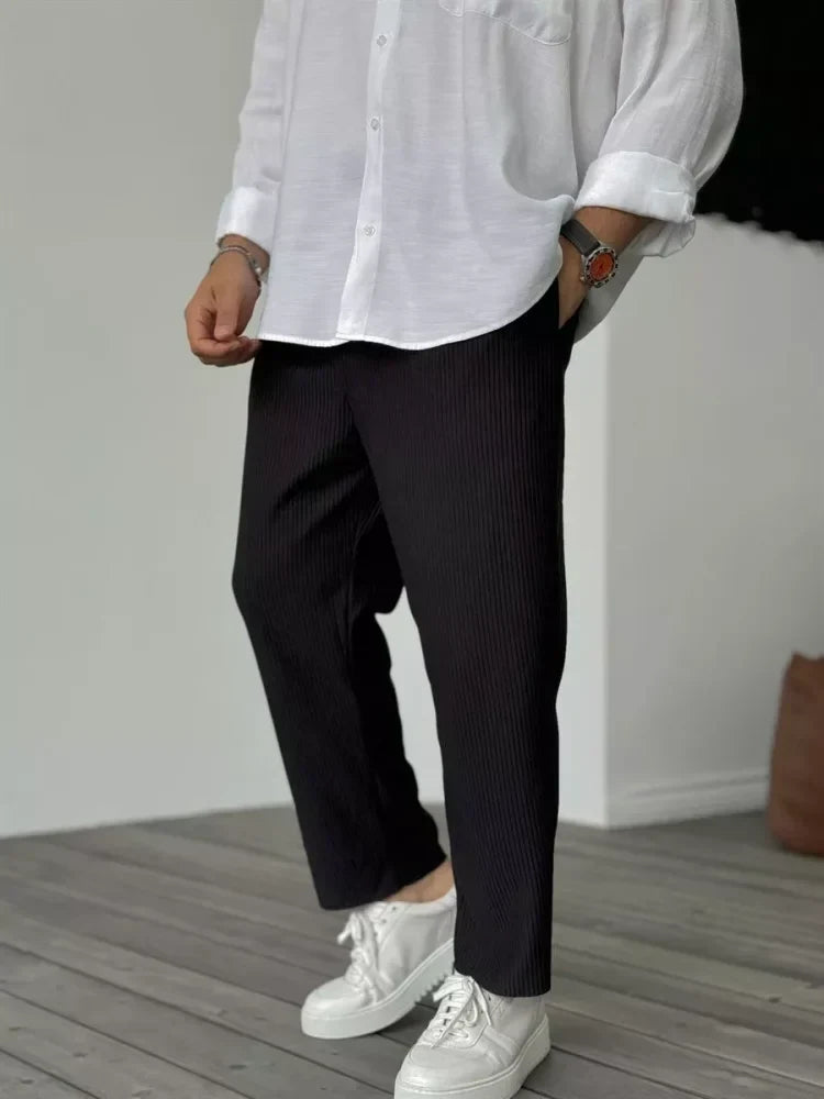 Plissé herenbroek met wide leg