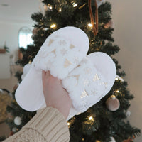 Pluche kerstpantoffels met goudglans