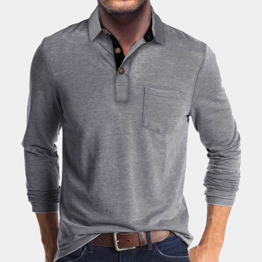 Polo shirt voor heren met lange mouwen en borstzak