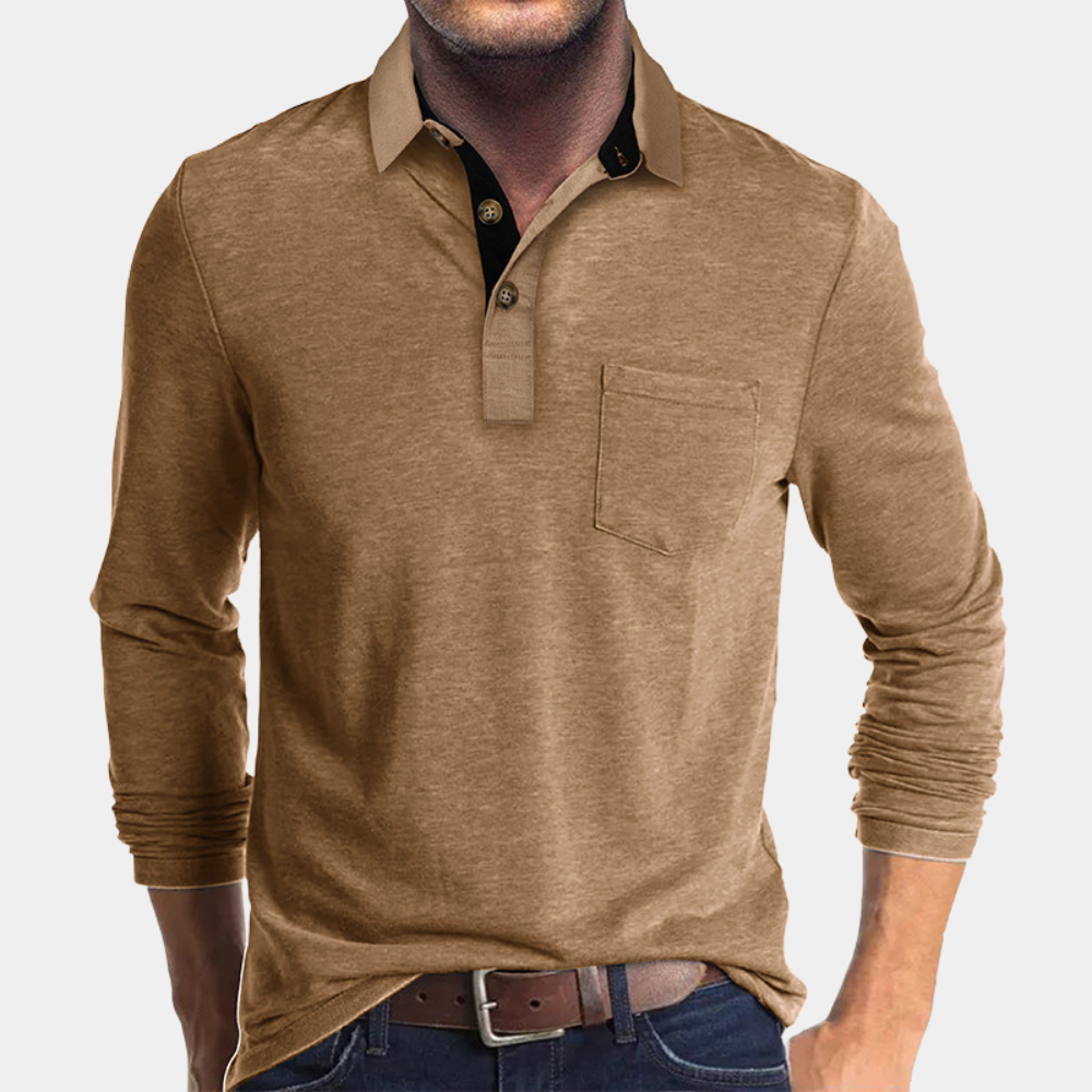 Polo shirt voor heren met lange mouwen en borstzak