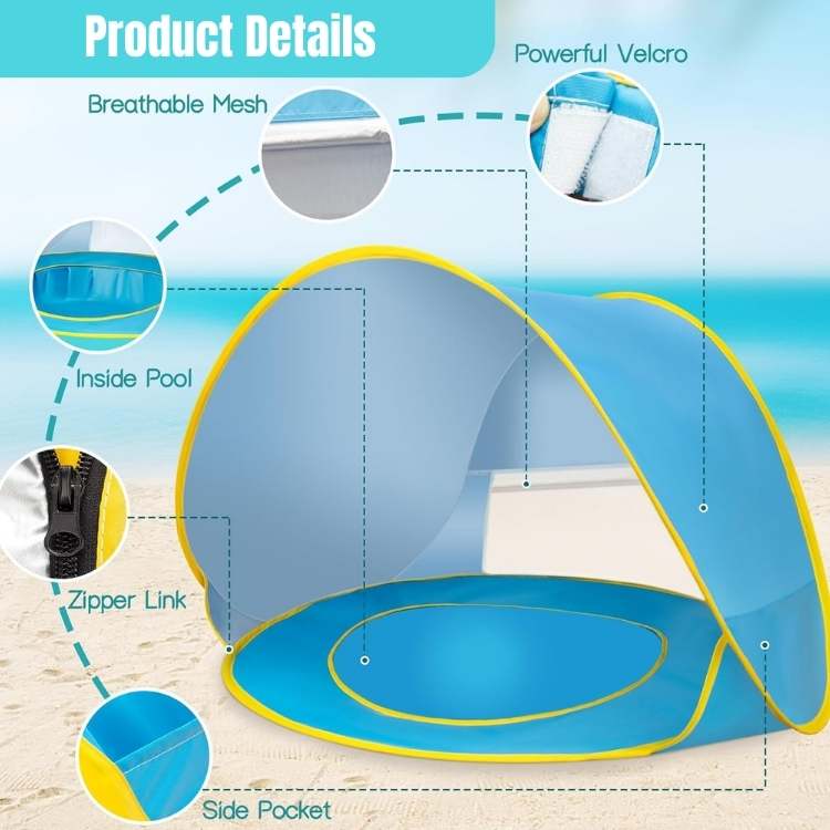 Pop-up strandtent voor baby's met ingebouwd zwembadje