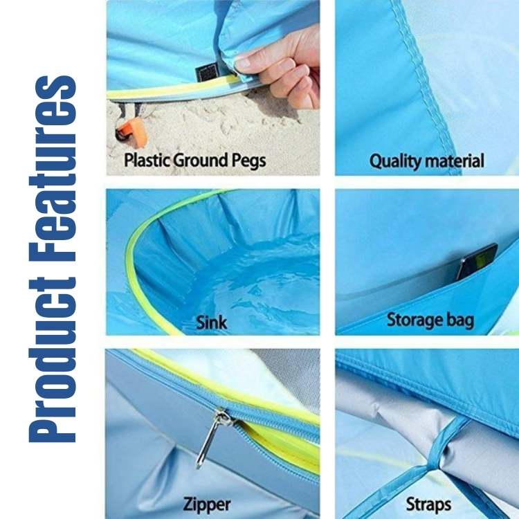 Pop-up strandtent voor baby's met ingebouwd zwembadje