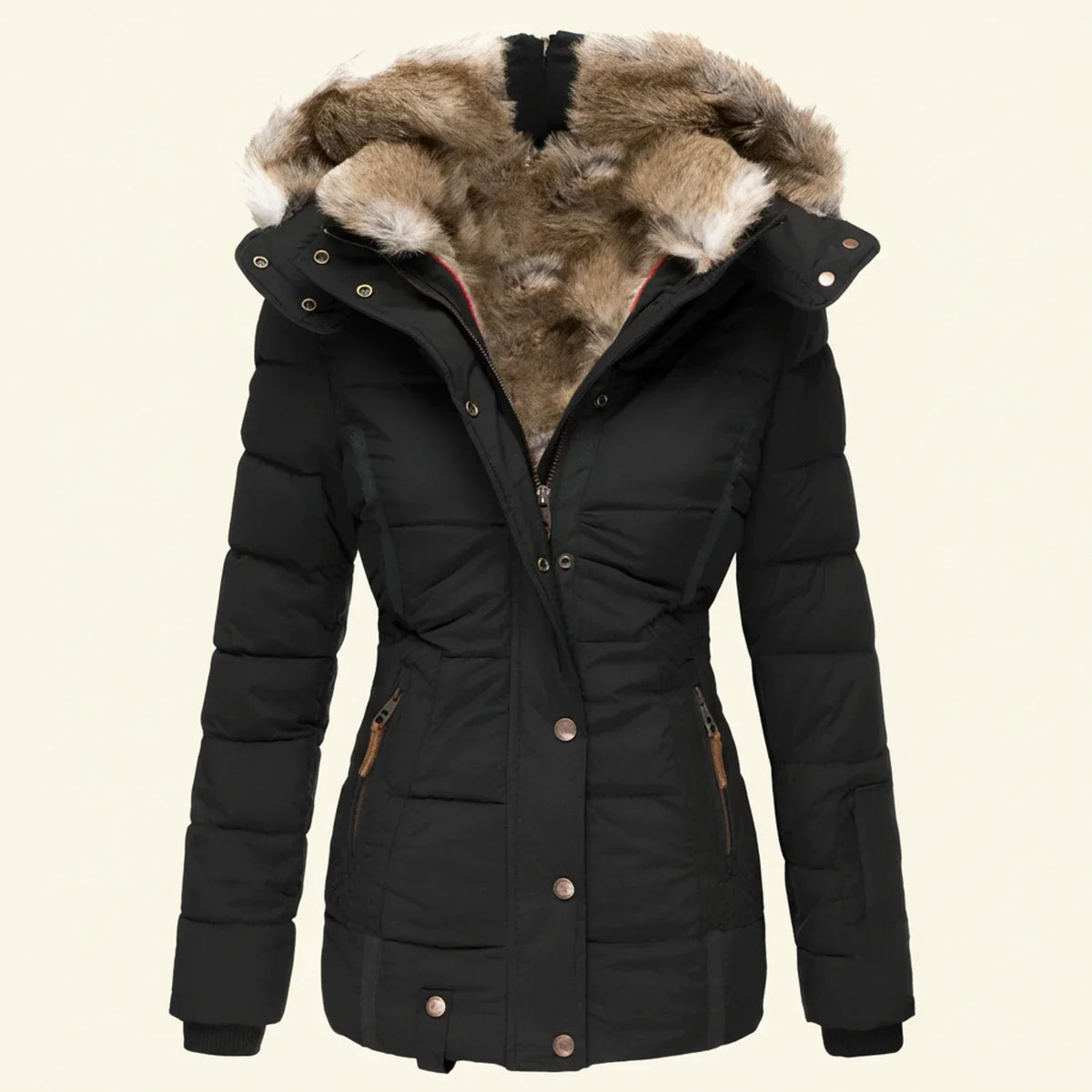 Puffer winterjas met capuchon voor dames