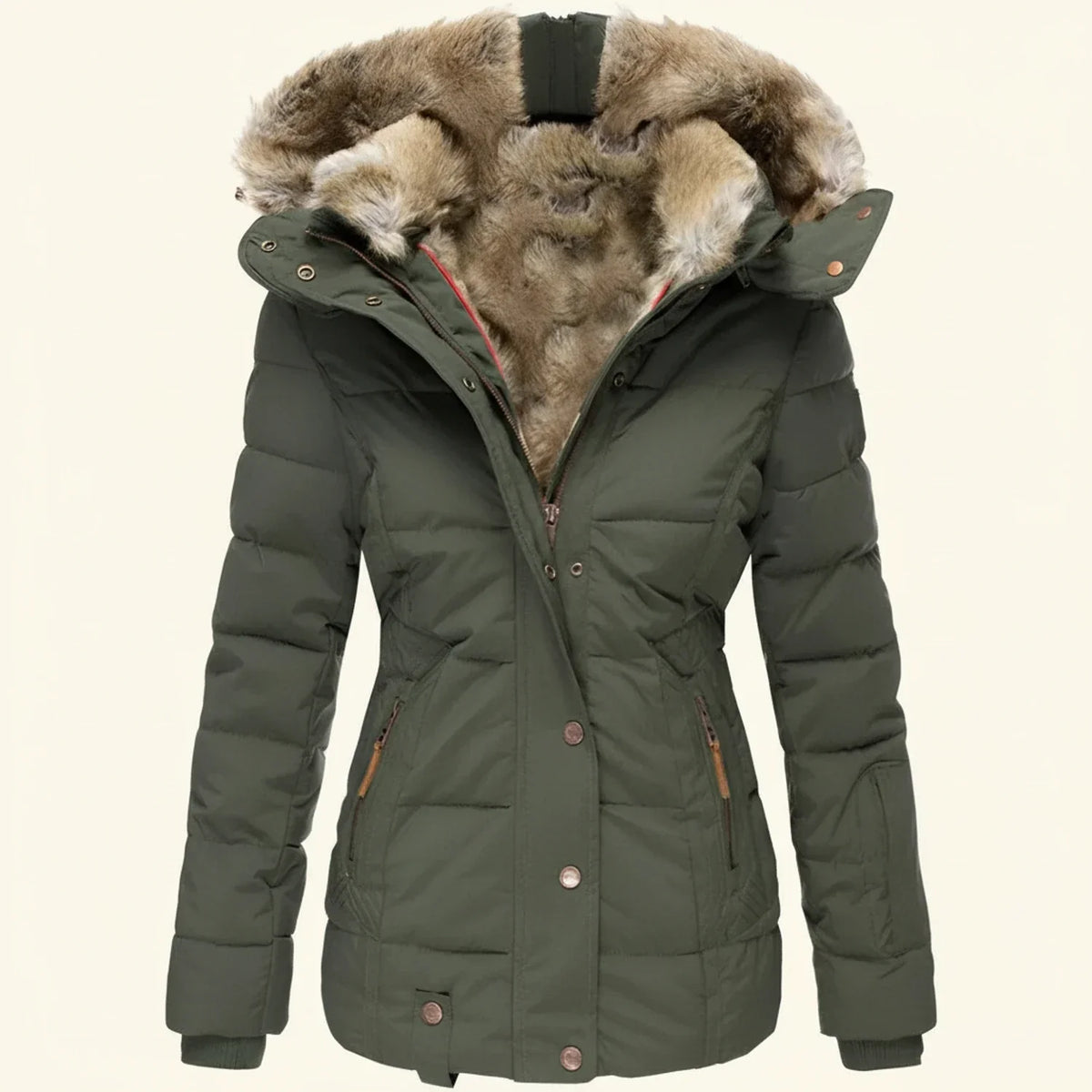 Puffer winterjas met capuchon voor dames