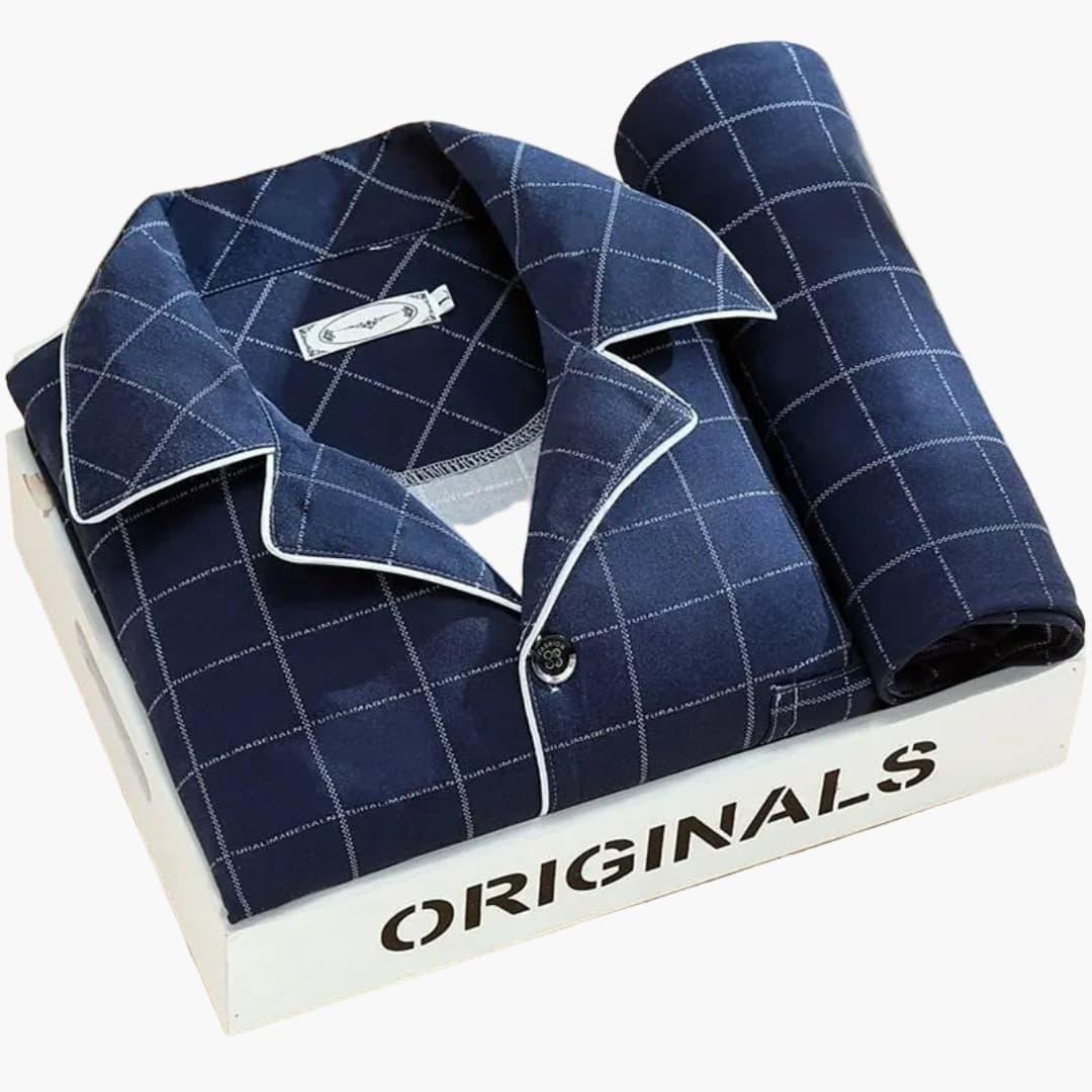 Pyjamaset voor heren met overhemd en lange broek