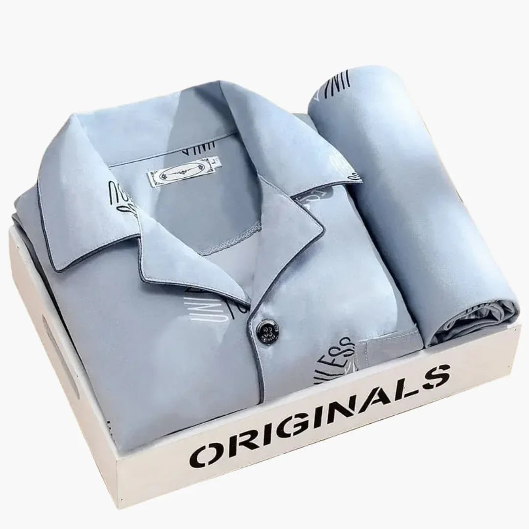 Pyjamaset voor heren met overhemd en lange broek