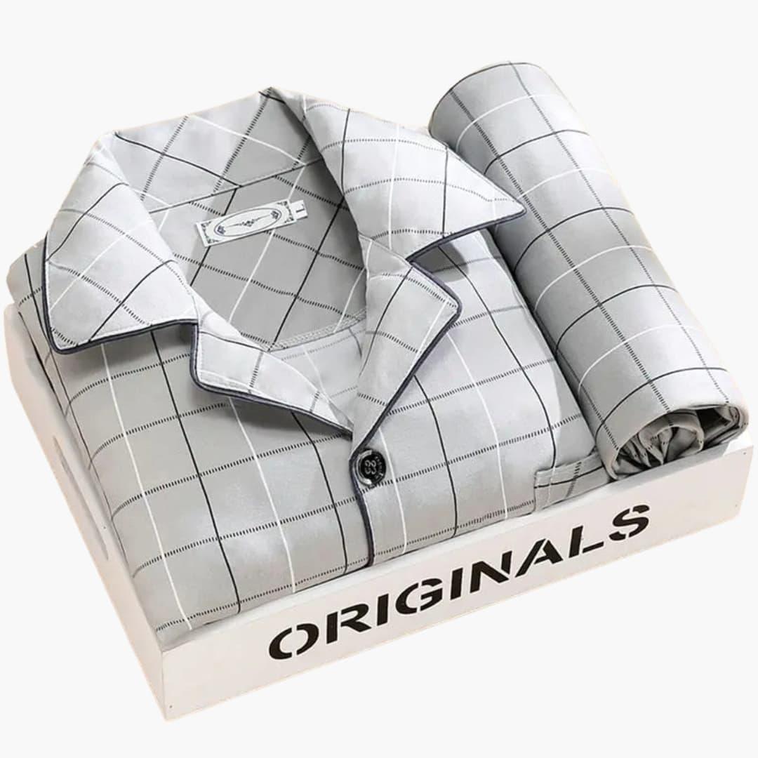 Pyjamaset voor heren met overhemd en lange broek