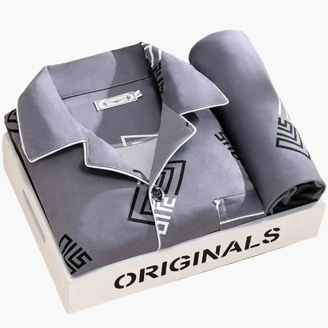 Pyjamaset voor heren met overhemd en lange broek