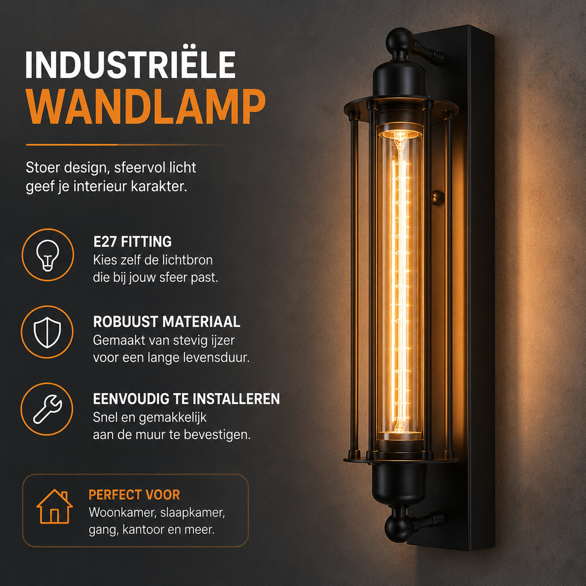 Retro industriële wandlamp E27 | Klassieke wandlamp met modern led-design voor woondecoratie