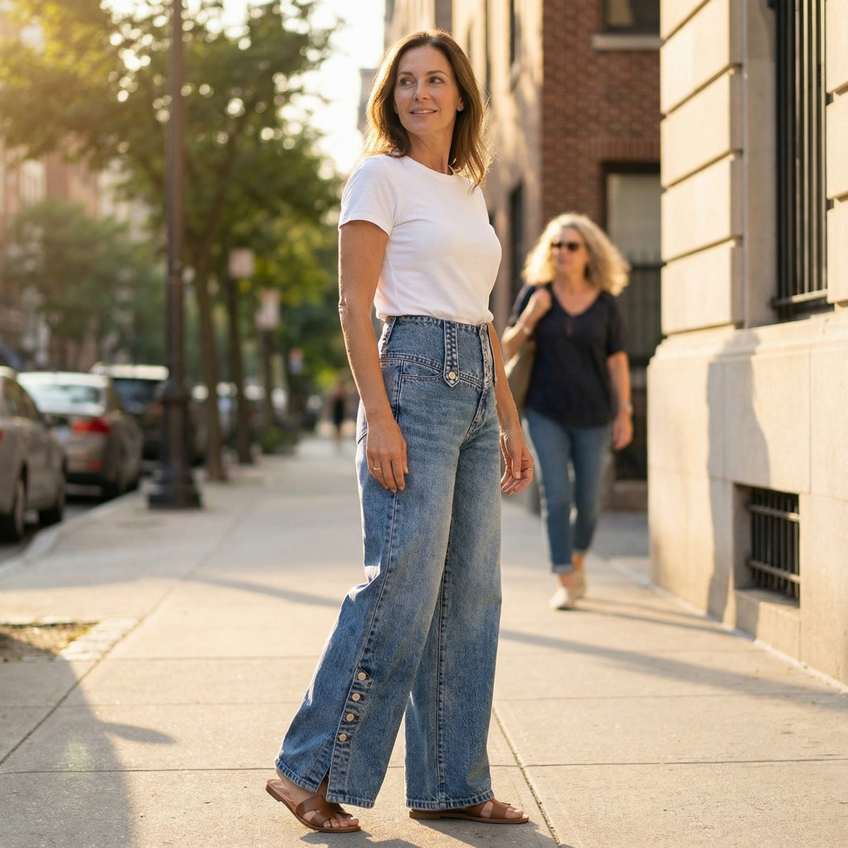 Retro wide leg jeans met knoopsluiting aan de voorkant