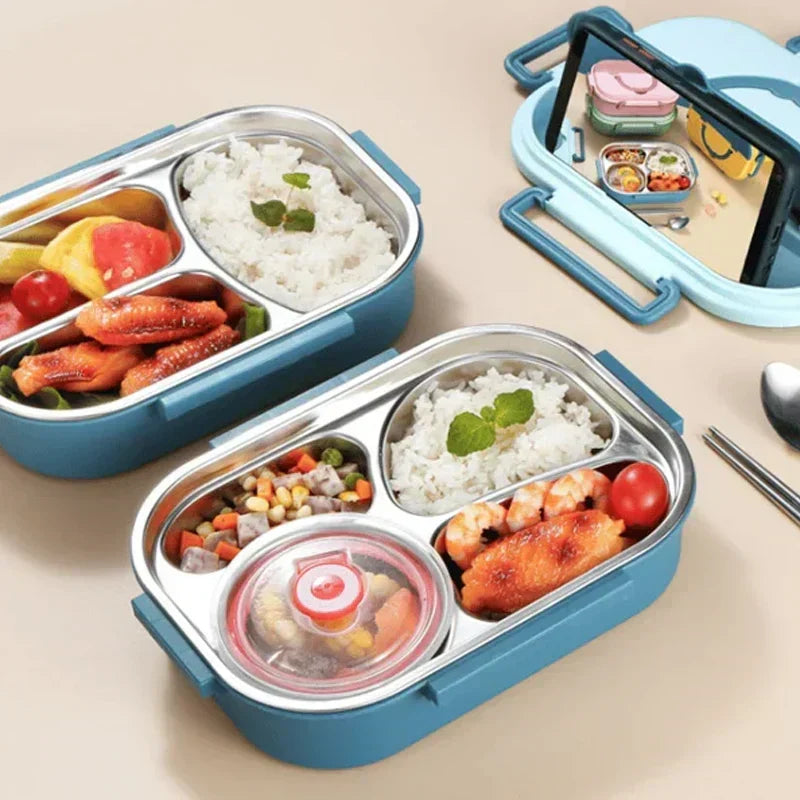 Roestvrijstalen thermo-lunchbox voor het warm of koud houden van gerechten met lekvrije vakken