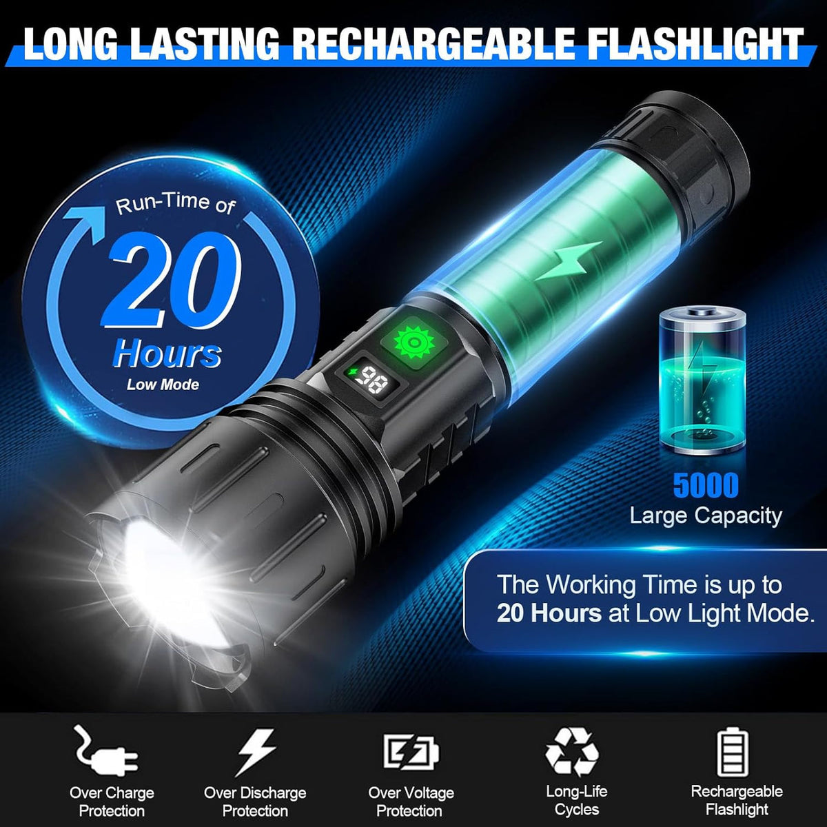 's Werelds Felste LED Zaklamp – 100.000 Lumen Krachtige Zaklamp