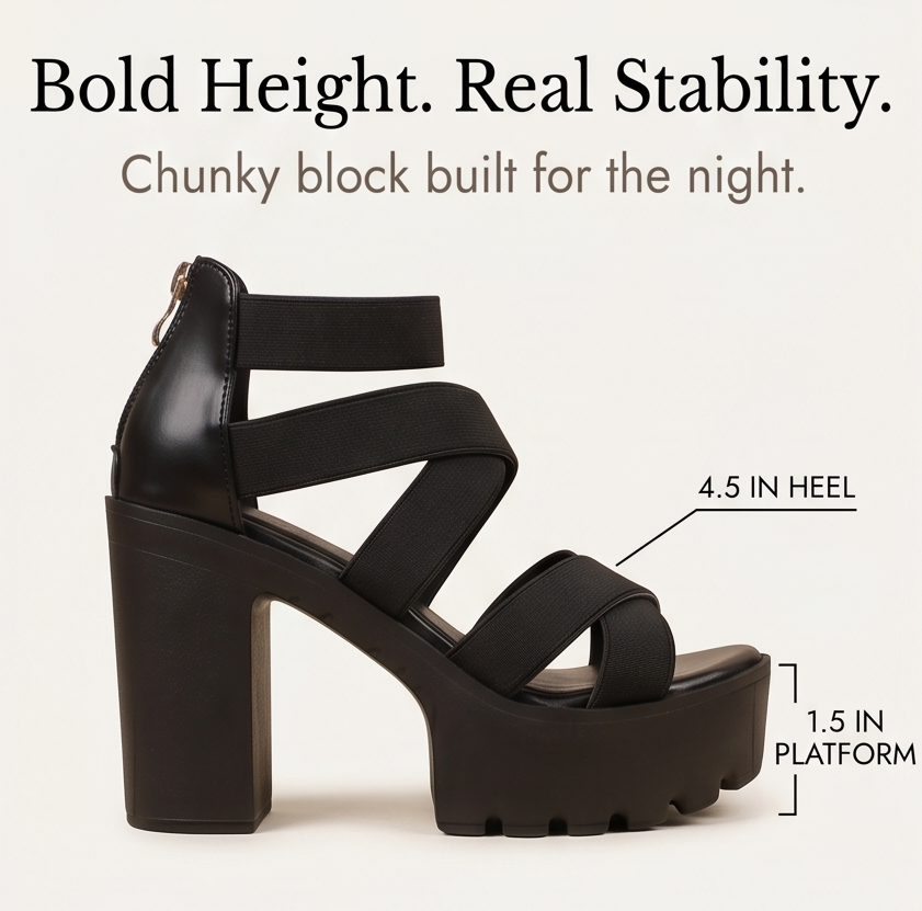 Sandalen met hak, plateauzool en gekruiste bandjes