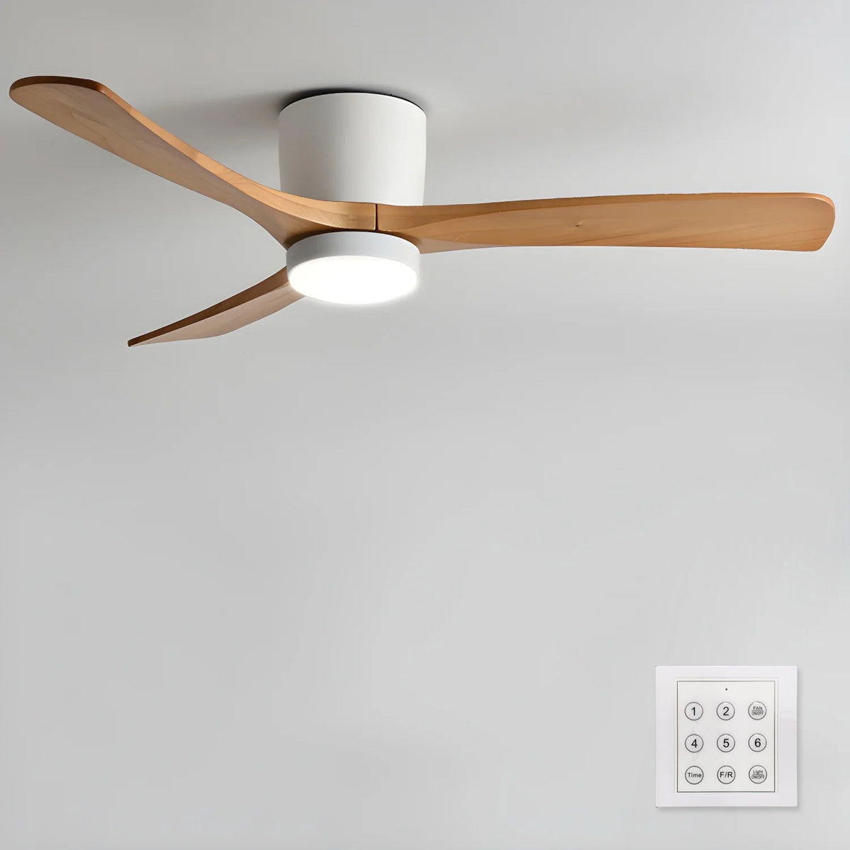 Scandinavische houten plafondventilator met ledverlichting en afstandsbediening