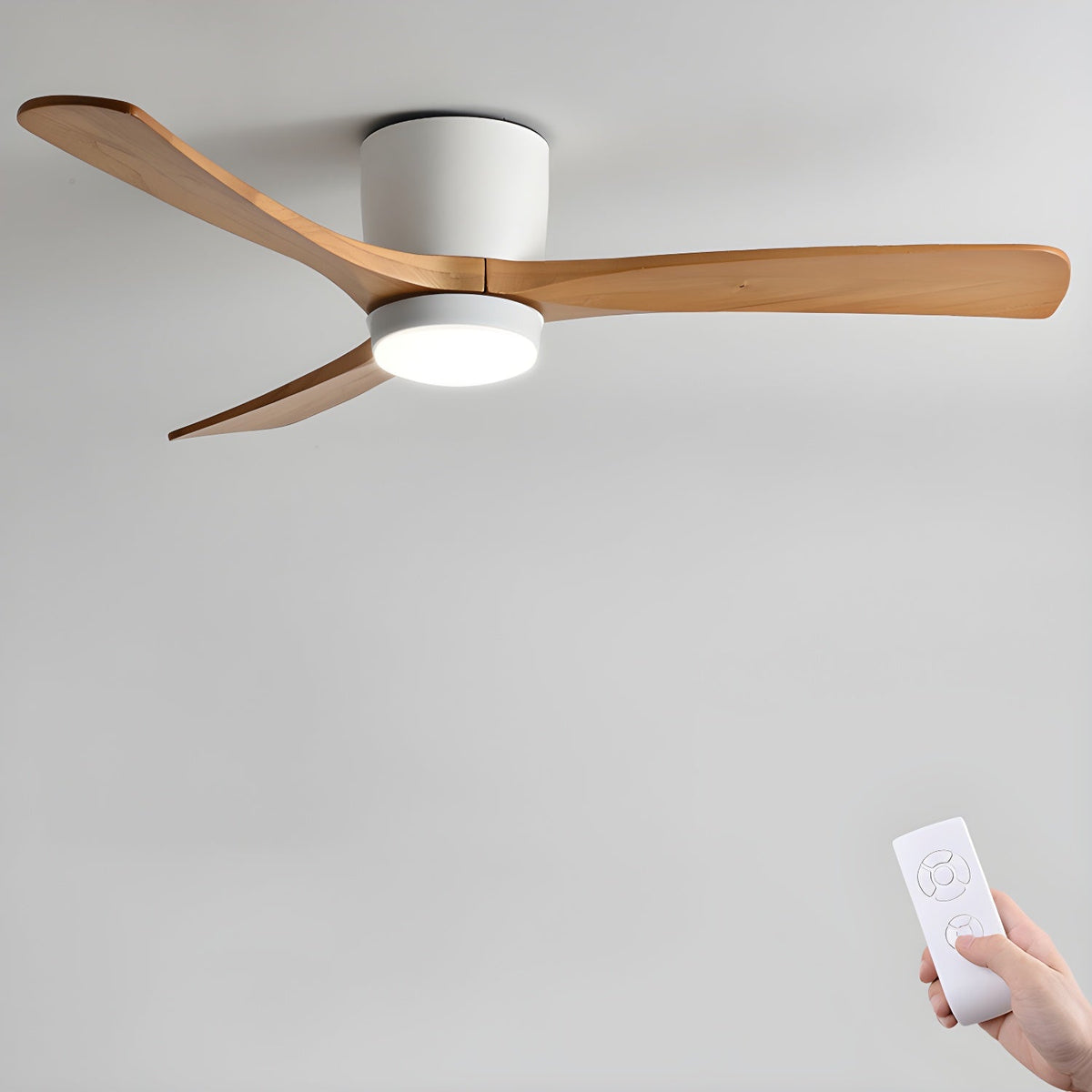 Scandinavische houten plafondventilator met ledverlichting en afstandsbediening
