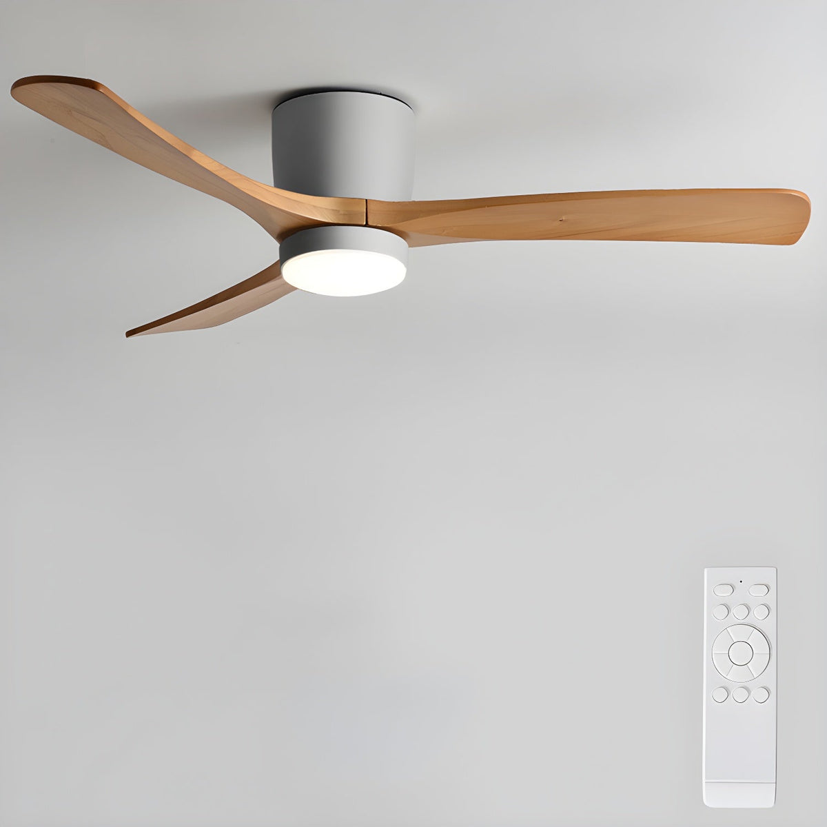 Scandinavische houten plafondventilator met ledverlichting en afstandsbediening
