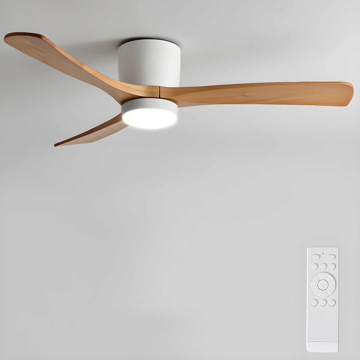 Scandinavische houten plafondventilator met ledverlichting en afstandsbediening