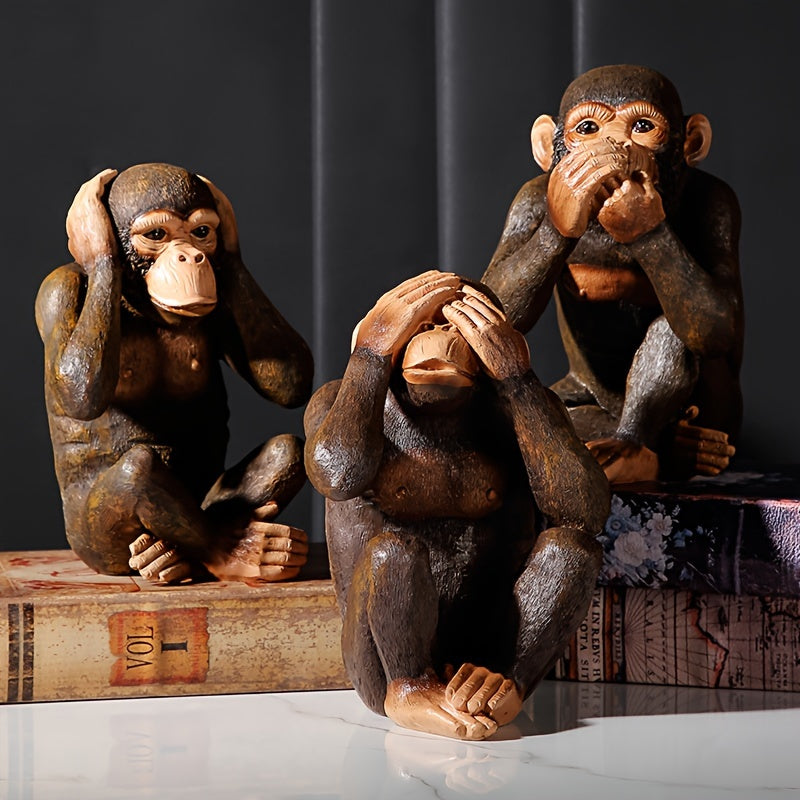 Set van 3 apenbeeldjes – Speels en realistisch voor in je interieur