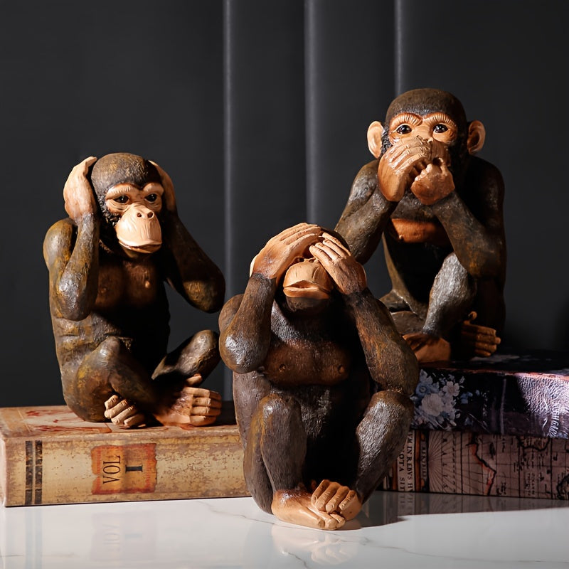 Set van 3 apenbeeldjes – Speels en realistisch voor in je interieur