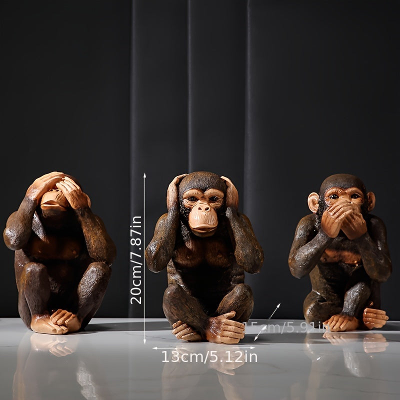 Set van 3 apenbeeldjes – Speels en realistisch voor in je interieur