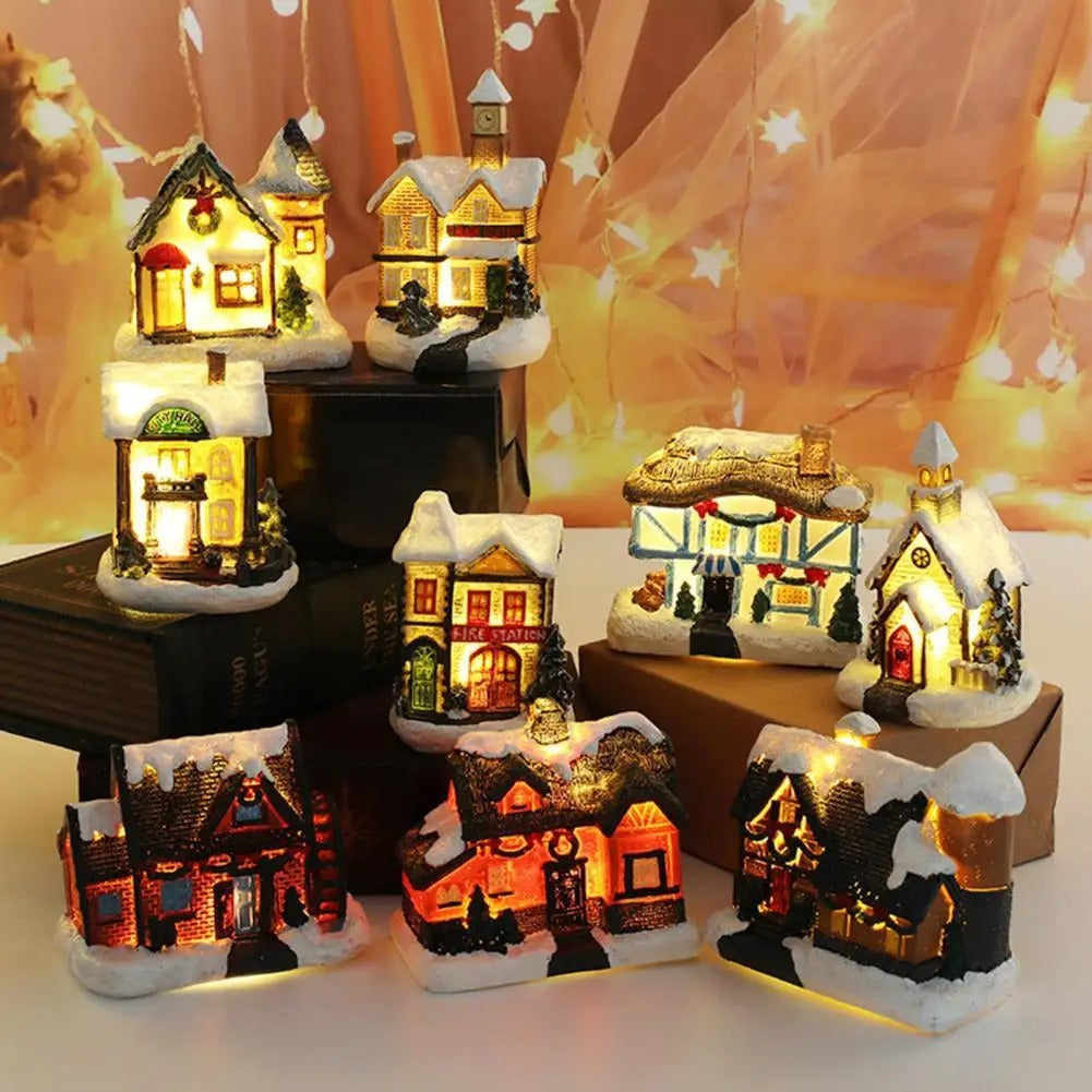 Set van 6 led-kerstdorphuisjes