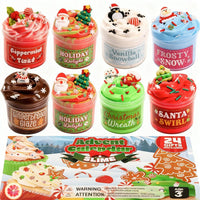 Slijm-adventsbox met 8 potjes en 16 zakjes bedeltjes en sprinkles om te mixen voor de feestdagen