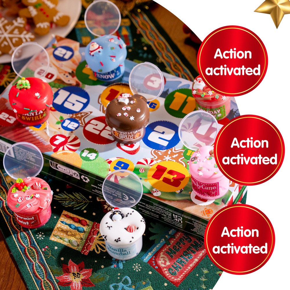 Slijm-adventsbox met 8 potjes en 16 zakjes bedeltjes en sprinkles om te mixen voor de feestdagen