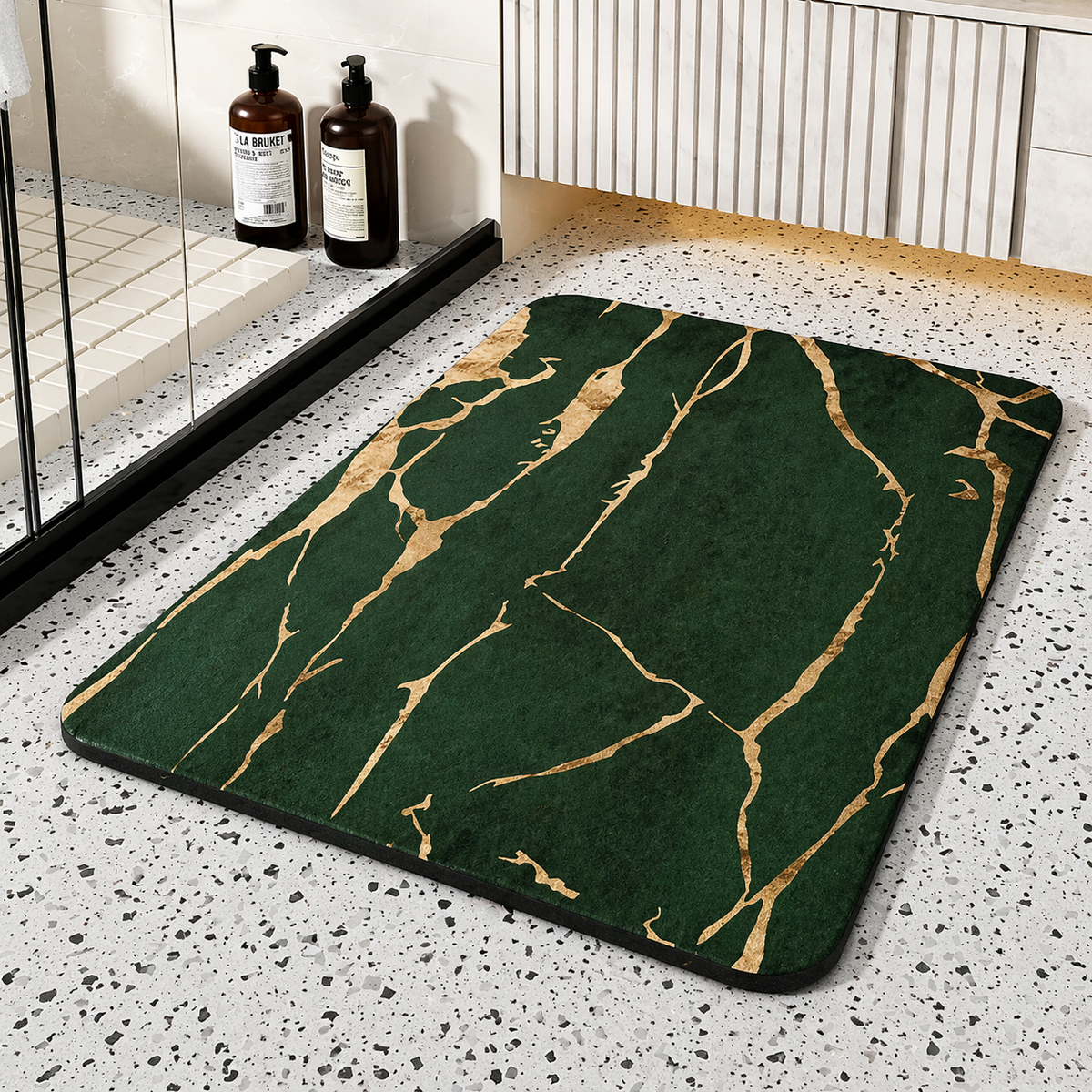 Sneldrogende diatomiet badmat met marmerpatroon - antislip