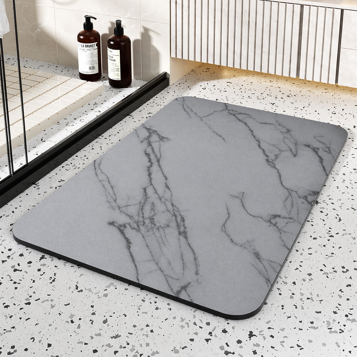 Sneldrogende diatomiet badmat met marmerpatroon - antislip