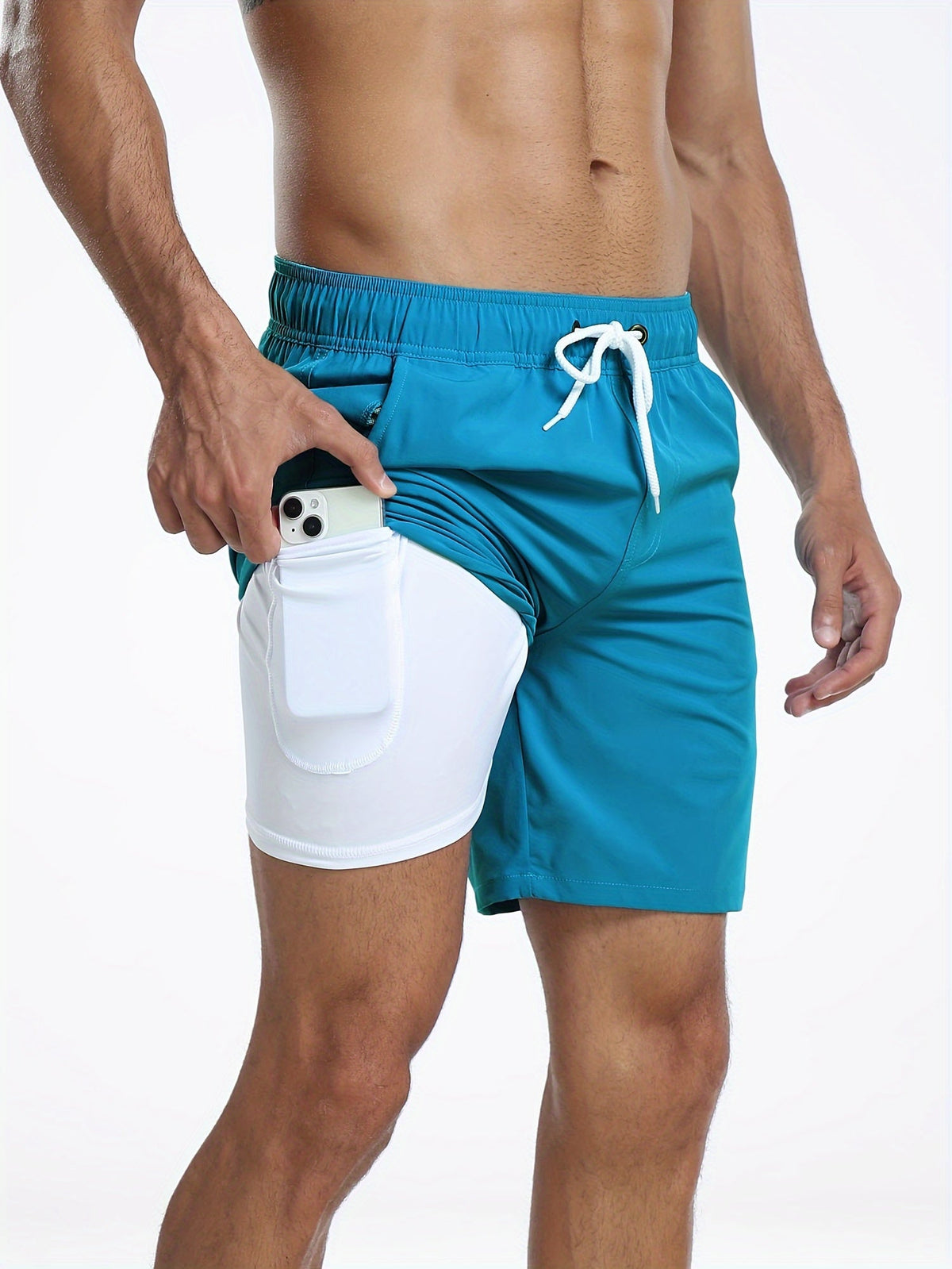 Sneldrogende elastische zwemshorts voor heren met telefoonzakje