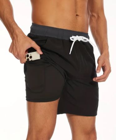 Sneldrogende elastische zwemshorts voor heren met telefoonzakje