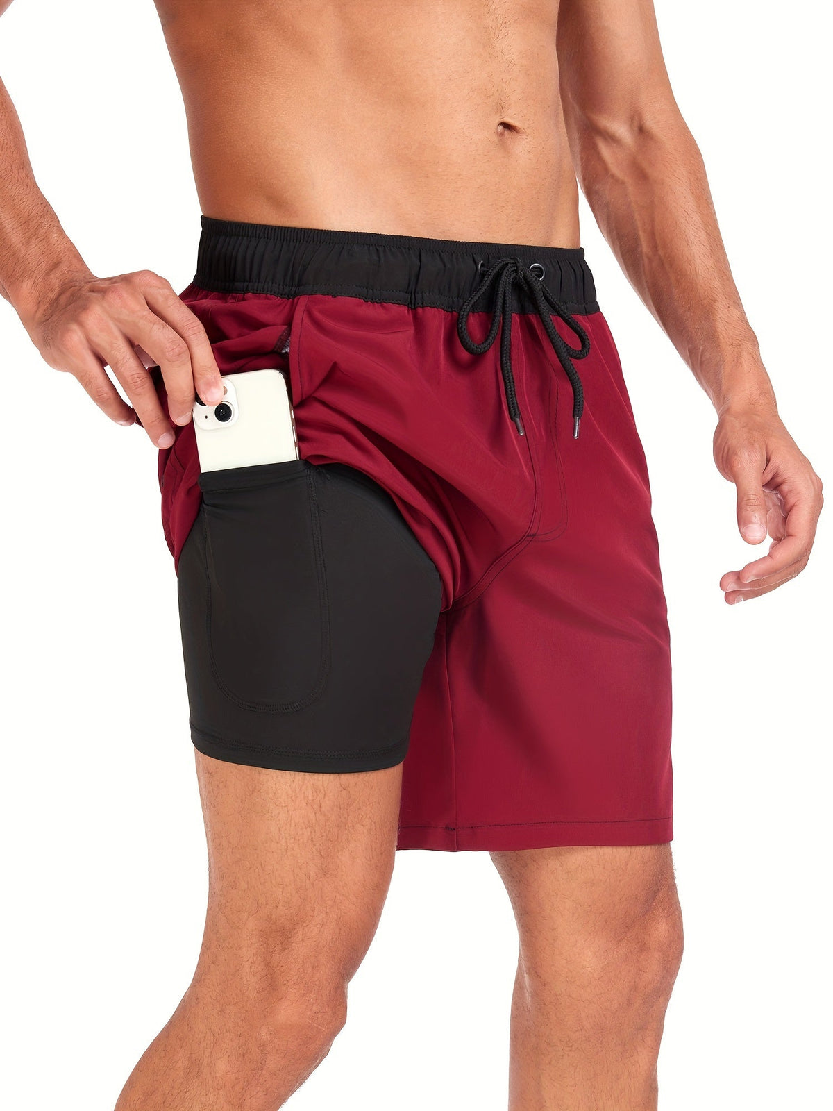 Sneldrogende elastische zwemshorts voor heren met telefoonzakje